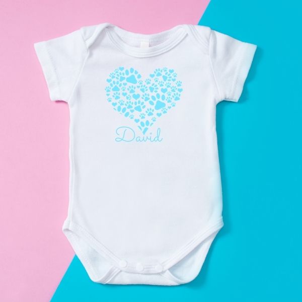 Personalised Onesie - Pure White + Paw Prints Heart