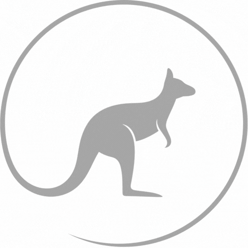 Logo for That Aussie Handmade Place showing a grey kangaroo icon with the tail making a circle and the business name appearing inside the circle one letter at a time.