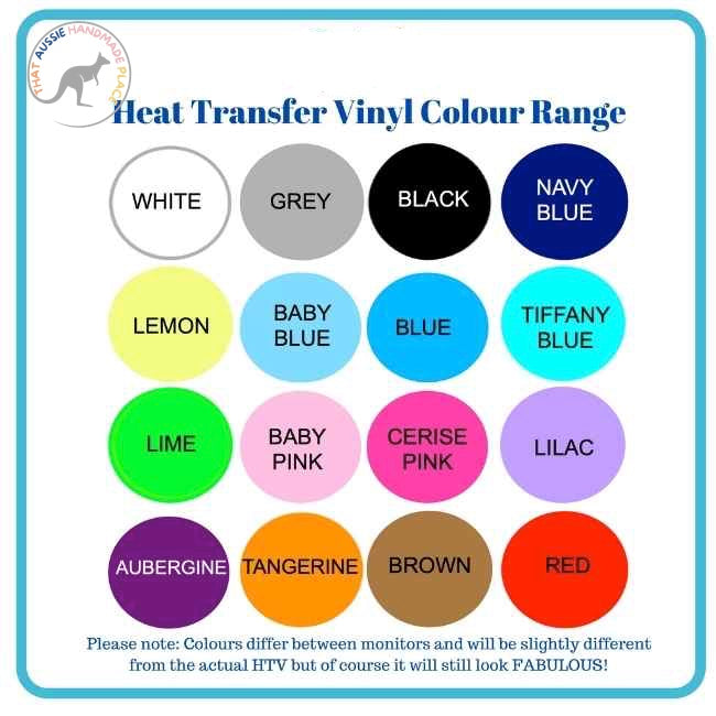 Heat Transfer Vinyl Chart selection of colours