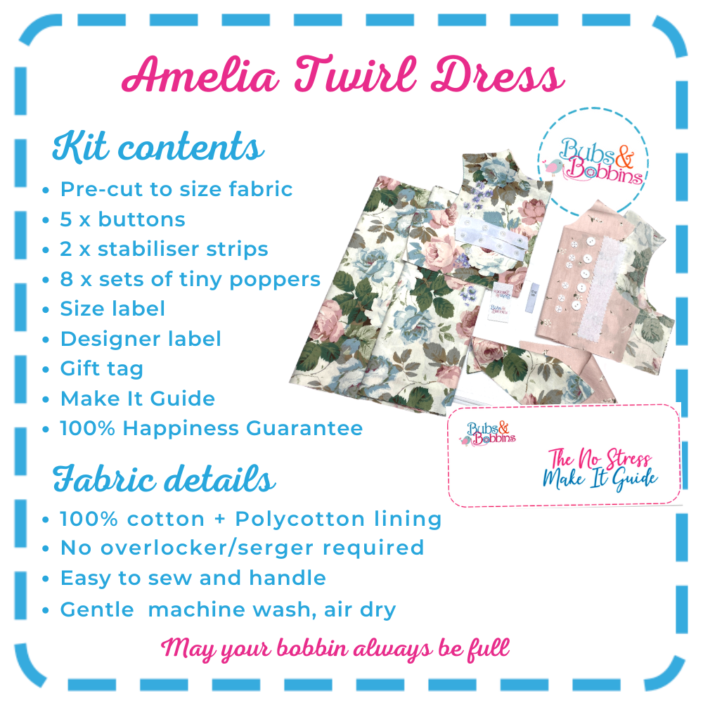 Amelia 4 in 1 dress - Dusky Rose - Ready to SEW Kit- from Bubs & Bobbins