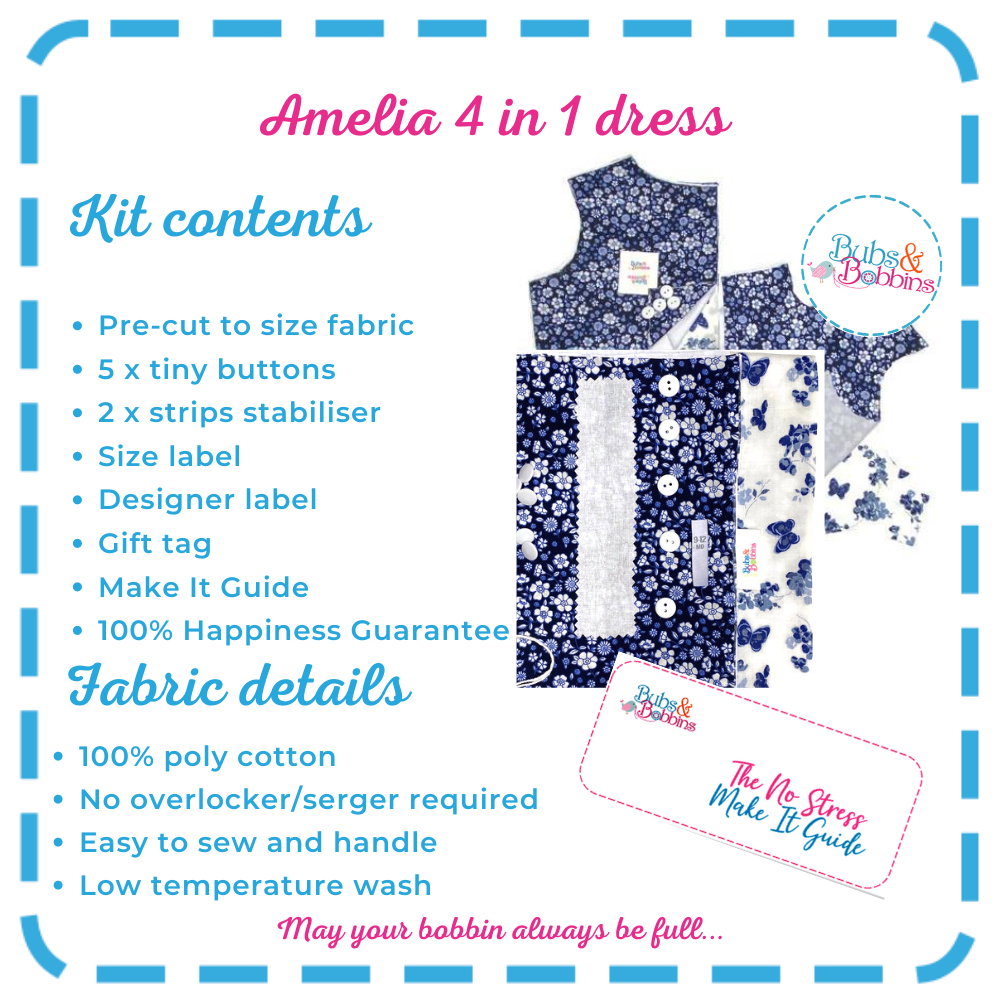 Amelia 4 in 1 dress  Ready to SEW Kit- from Bubs & Bobbins