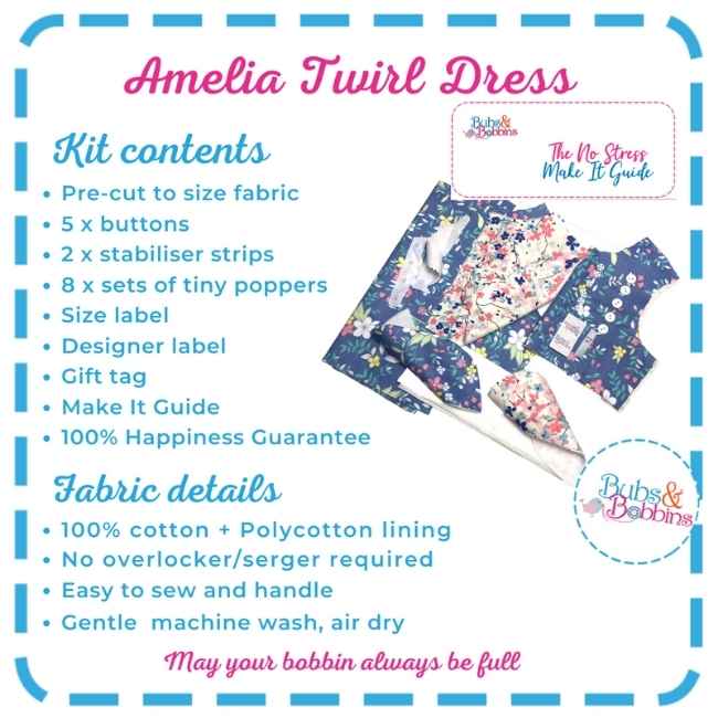 Ready to sew kit: 4 in 1 Twirl Dress (Amelia) - Denim Floral