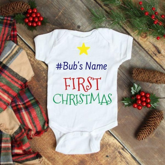 My First Christmas baby onesie by Bubs and Bobbins