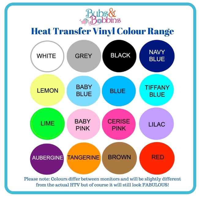 Colour chart for Heat transfer vinyl