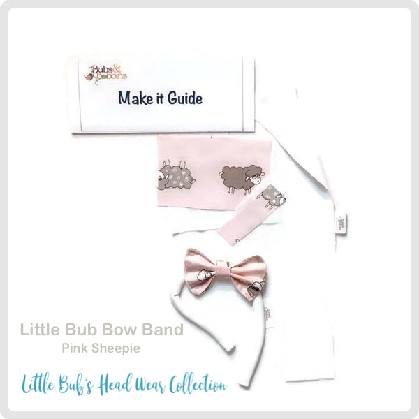 Ready to SEW Kit:  Little Bub Bow Band - Pink Sheepie and Pure White