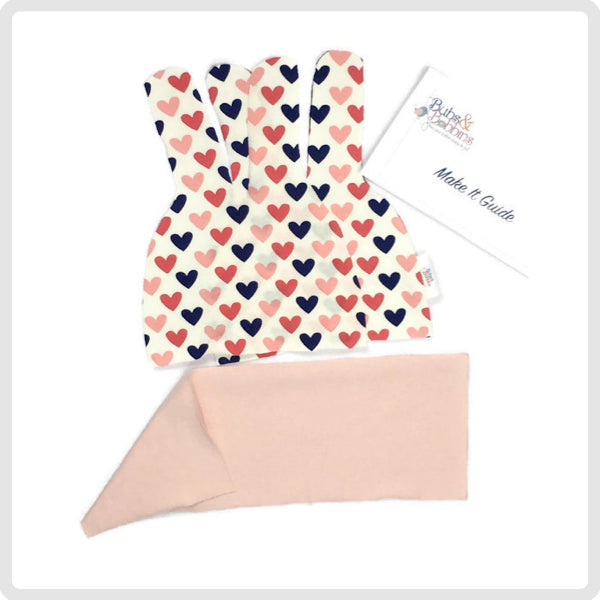 Ready to SEW Kit - Little Bub Double Tie Beanie - Peachy Hearts