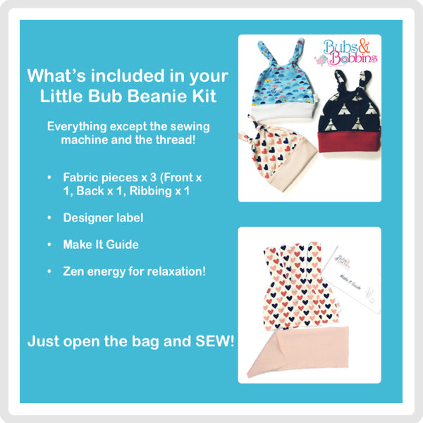 Ready to SEW Kit - Little Bub Double Tie Beanie - Peachy Hearts