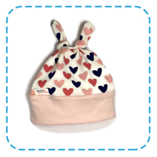 Ready to SEW Kit - Little Bub Double Tie Beanie - Peachy Hearts