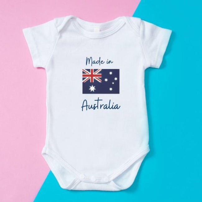 Little Bub Onesie Made In Australia Transfer Personalised for you with Australian Flag