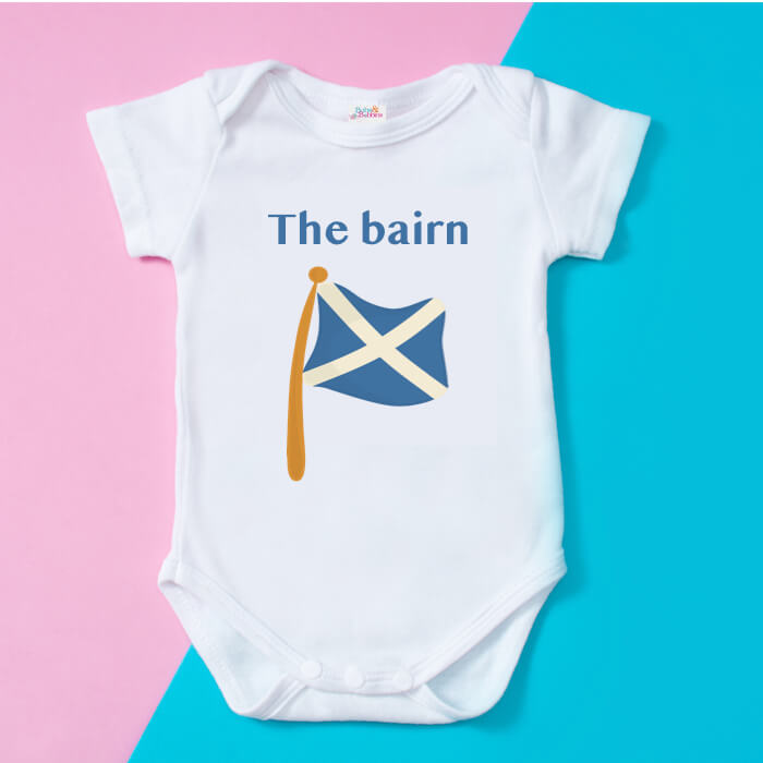 Baby onesie with transfer The Bairn and the Scottish flag