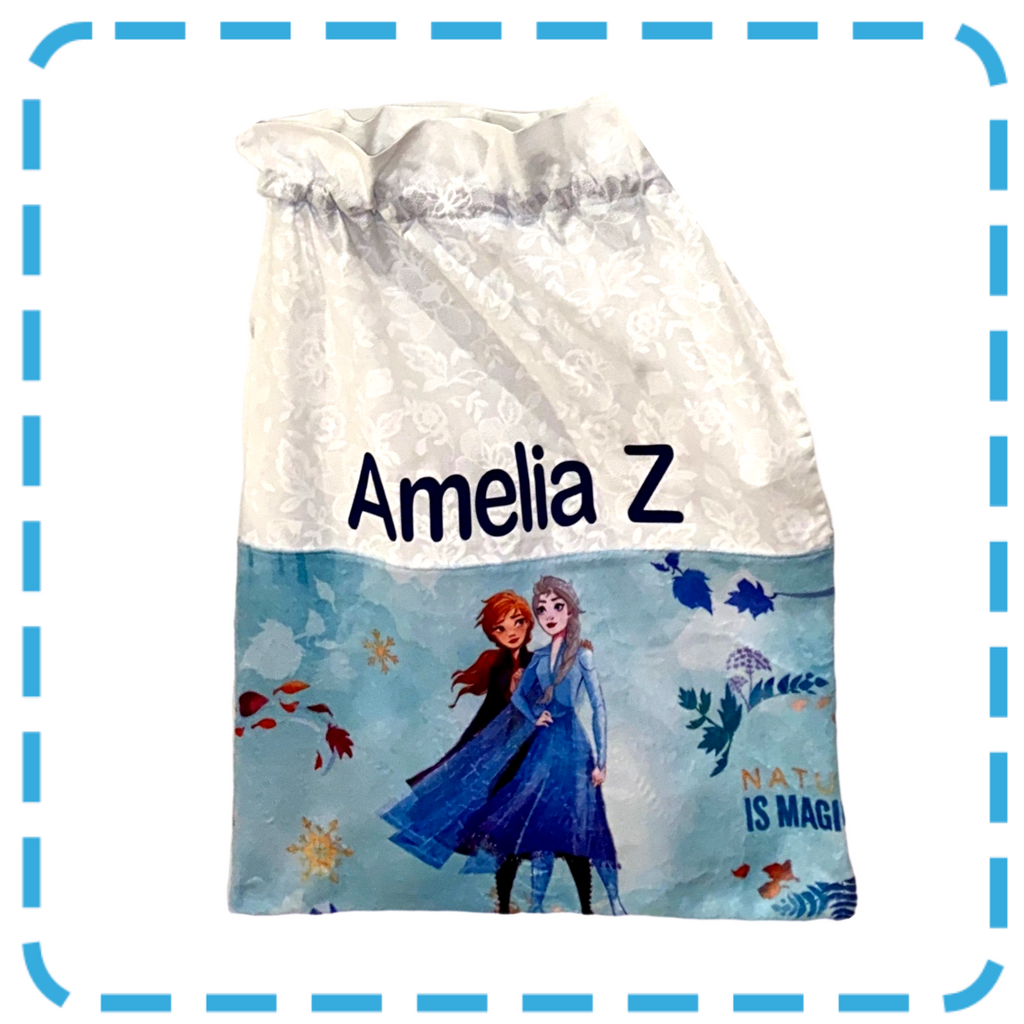 Personalised Drawstring Bag with Frozen II characters available in a Ready to SEW Kit or MADE to Order